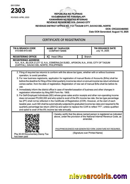 Philippines certificate of registration, version 2